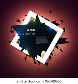 Abstract background with triangles explosion. Frame with 3d effect. Vector illustration.