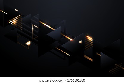Abstract background with triangles and glitter lines. 3d geometric composition with arrows. Vector illustration