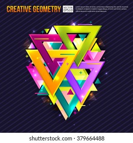 Abstract background with triangles and light effects. Creative geometry. Vector illustration.