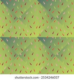 Abstrakter Hintergrund mit Dreiecken, nahtloser moderner Stoffmuster-Hintergrund, Tischdecke, Schal, hellgrün, kleine farbige Punkte.