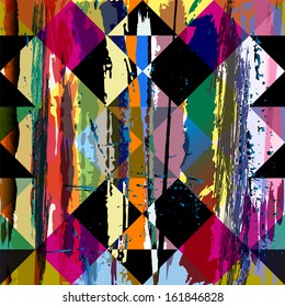 abstract background, with triangles, squares, paint strokes and splashes