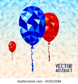 Abstract Background with Triangular Elements. Colorful Balloons. Vector Illustration