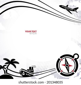 abstract background with a trip by plane, ship and compass