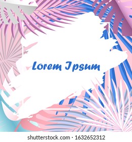 abstract background with tropical leaves frame and brushstroke, vector illustration