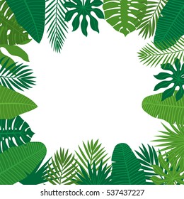 Abstract background with tropical leaves. Jungle pattern. Floral design background. Vector illustration