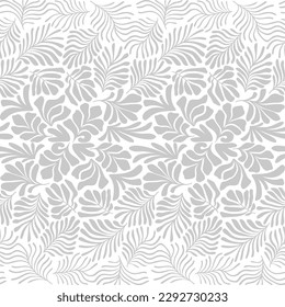 Abstract background with tropical palm leaves in Matisse style. Vector seamless pattern with Scandinavian cut out elements.