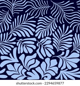 Abstract background with tropical palm leaves in Matisse style. Vector seamless pattern with Scandinavian cut out elements.