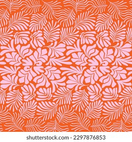 Antecedentes abstractos con hojas tropicales de palma al estilo Matisse. Patrón de vectores sin fisuras con elementos de corte escandinavos.