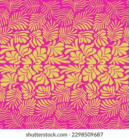 Abstract background with tropical palm leaves in Matisse style. Vector seamless pattern with Scandinavian cut out elements.
