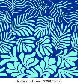 Abstract background with tropical palm leaves in Matisse style. Vector seamless pattern with Scandinavian cut out elements.