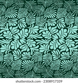 Abstract background with tropical palm leaves in Matisse style. Vector seamless pattern with Scandinavian cut out elements.
