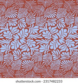 Abstract background with tropical palm leaves in Matisse style. Vector seamless pattern with Scandinavian cut out elements.