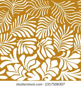 Abstract background with tropical palm leaves in Matisse style. Vector seamless pattern with Scandinavian cut out elements.