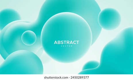 Abstract background with turquoise metaball shapes. Morphing organic azure blobs. Vector 3d illustration. Abstract 3d background. Liquid blue shapes. Banner or sign design