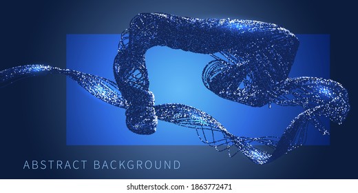 Abstract  background  twisting  wire on blue. Dotted  3d design  technology, connection.