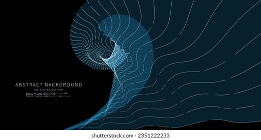 Abstract  background twisting wireframe grid on black. Big Data. Technology concept data grid.  Banner for business, science and technology data analytics. 