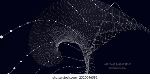 Abstract  background twisting wireframe white grid on dark. Big Data. Technology concept data grid.  Banner for business, science and technology data analytics. 