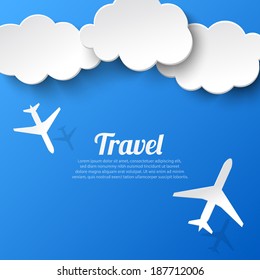 Abstract background with two airplanes and clouds. Vector illustration