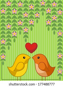 Abstract background with two birds in love.
