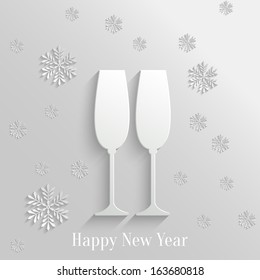 Abstract Background with Two Glasses of Champagne and Snowflakes
