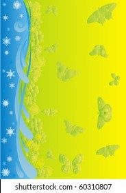 Abstract background of two opposite seasons, winter and summer.