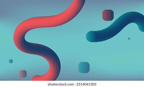 Abstract background two prominent curved shapes, one red and one blue, on a gradient background transitioning from light to dark blue