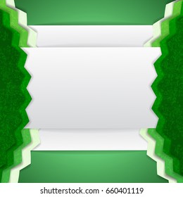 Abstract background with two serrated green element on the sides and white space for text vector illustration