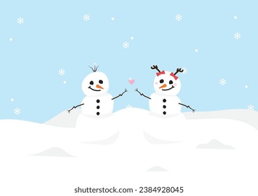 abstract background with two snowman in the snow