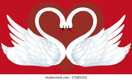 Abstract background with two swans and heart.