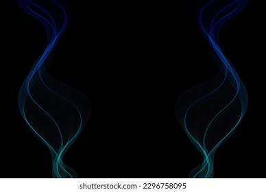 Fondo abstracto de dos ondas transparentes onduladas sobre un fondo oscuro