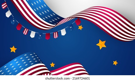 Abstract background with us flag texture decoration. Vector illustration for presentation design, greeting cards, webinar banner