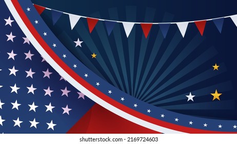 Abstract background with us flag texture decoration. Vector illustration for presentation design, greeting cards, webinar banner