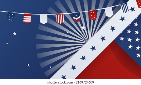 Abstract background with us flag texture decoration. Vector illustration for presentation design, greeting cards, webinar banner