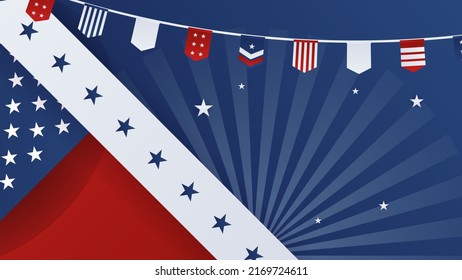 Abstract background with us flag texture decoration. Vector illustration for presentation design, greeting cards, webinar banner