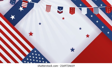Abstract background with us flag texture decoration. Vector illustration for presentation design, greeting cards, webinar banner