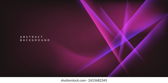 Fundo abstrato usando cores brilhantes em tons de rosa e roxo escuro, com linhas afiadas e formas geométricas e o que parece luzes de movimento rápido contra um fundo preto.