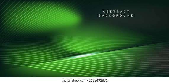 Abstract background using bright and dark green tones. The image features curved and straight lines and lights, creating a sense of freshness, naturalness and technology at the same time.