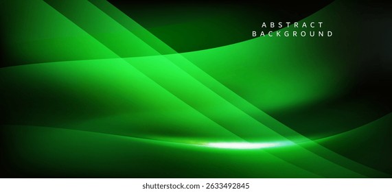 An abstract background using bright and fresh green tones that gives a feeling of freshness, naturalness and full of energy. The lines and lights in the image are curves and lines that move diagonally