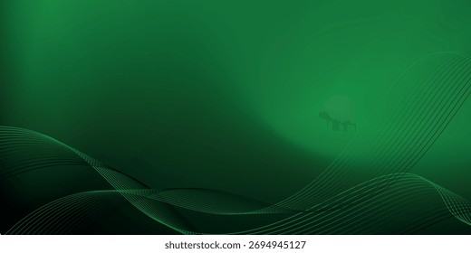 Plano de fundo abstrato usando tons de verde escuro em um plano de fundo preto. As linhas e curvas são como ondas suaves e fluidas