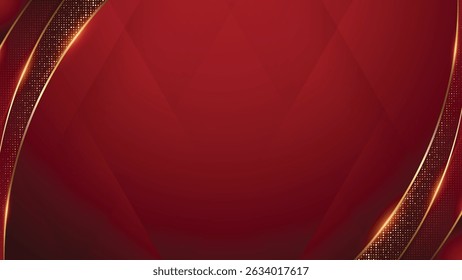 Abstract background using a dark red gradient, geometric shapes, and glowing golden lines. The golden accents create a luxurious and elegant look.  Perfect for presentations, websites or other design