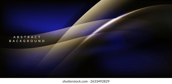 An abstract background using dark tones such as black and dark blue, combined with curved and straight lines and lights, creates a sense of depth and soft movement.
