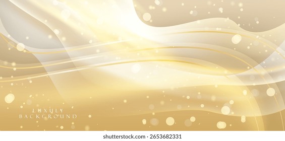 Um fundo abstrato usando tons de ouro e creme que cria uma sensação luxuosa e quente, semelhante à luz suave e brilhos.