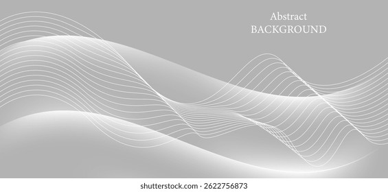 Abstract background using gray and white tones, featuring gradient curved lines and thin lines that look like waves or water ripples.