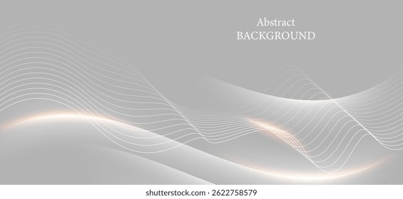 An abstract background using gray and white tones, consisting of curved and thin lines that are orderedly and gently gradual.