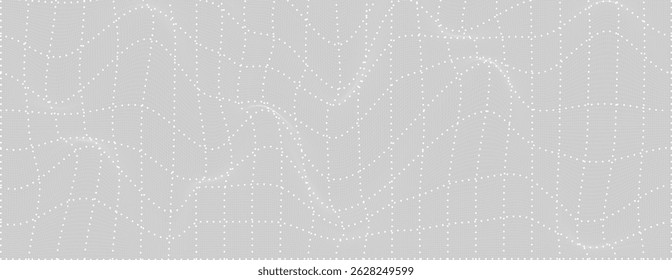 Um plano de fundo abstrato usando tons de cinza claro e branco, espalhados com linhas pontilhadas detalhadas, estruturas e linhas onduladas, espalhadas pela imagem.