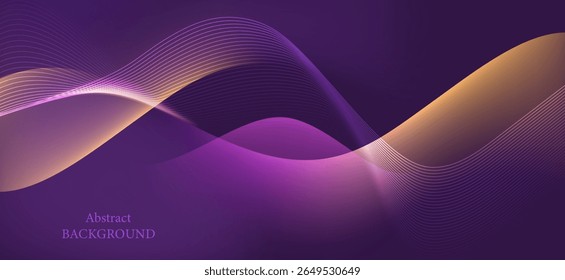 An abstract background using purple and gold tones, with gently gradual curves and thin lines, creating a sense of depth and movement, calm and charming.