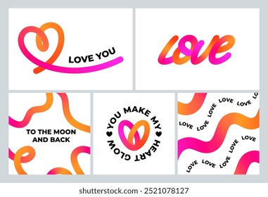 Abstract Background for Valentine's Day with Colorful Lines and Heart Shapes. Vector Art with Doodle Wavy Gradient Lines. Heart and Love Illustrations.