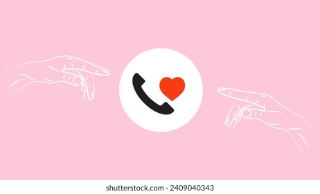 Abstract background Valentine's day design , hand drawing line , calling and red love icon , abstract background. Vector illustration , red heart 