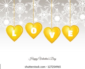 Abstract background Valentines Day, greeting card with yellow hearts