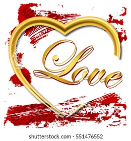 Abstract background for Valentines Day, grunge brushes, enclosed in a Golden heart, vector illustration